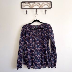 Lucky Brand Women’s Long Sleeve Sheer Blouse Tie Dye Pattern Large Scoop Neck